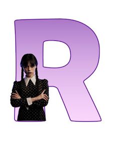 a woman standing with her arms crossed in front of the letter r