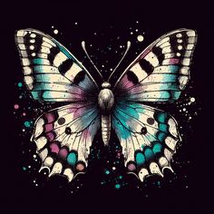 a colorful butterfly on a black background