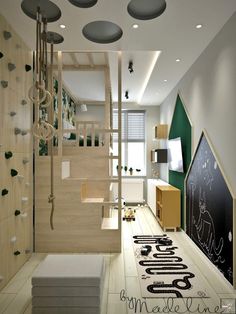 a room with white floors and green walls