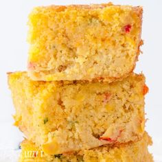 three pieces of cornbread stacked on top of each other