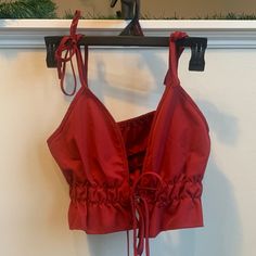 Size S, Adjustable Straps Deep Red In Color Crop Tank Red Triangle Top For Summer, Red Triangle Top For Spring, Tie Knots, Corsets, Crop Tank, Deep Red, Lady In Red, Adjustable Straps, Knot