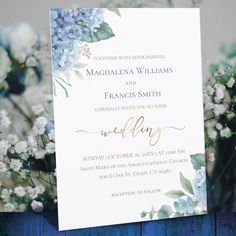 Hydrangea watercolor | wedding Invitation Editable Blank Template Hydrangea Watercolor, Greenery Bouquet, Watercolor Wedding Invitation, Watercolor Floral Wedding Invitations, Greenery Wedding Invitations