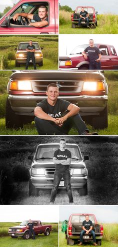 a series of photos showing different people in their cars and trucks, with the same person sitting