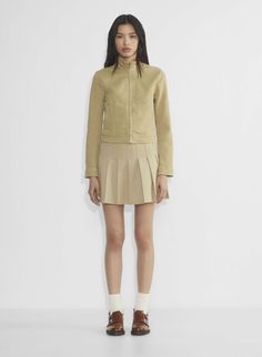 Fall staples, motto jacket, tan jacket, fall outfit inspo, twill, summer to fall, transition outfit, what to wear in fall What To Wear In Fall, Jacket Fall Outfit, Jacket Aritzia, Olive Mini Skirt, Motto Jacket, Aritzia Jacket, Fall Staples, Transition Outfits, Tan Jacket