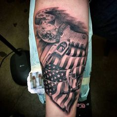 American Flag Sleeve Tattoo, Justin Tattoo, Armour Tattoo, Flag Tattoos, Bullet Designs, Patriotic Designs, Tattoos Infinity