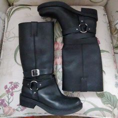 Almost New Worn Once Aldo Black Leather Boots Perfect For Any Outfit Measurements Are 11.5" From The Top Of The Heel To The Top Of The Boot...13" Total Height With Heel...The Calf Is 7"Wide The Heel Is 1.5" Tall The Platform Is 1/2" Aldo Reflow Boots, The Platform, Aldo Shoes, Moto Boots, Black Leather Boots, Biker Boot, High Boots, Leather Boots, Black Leather