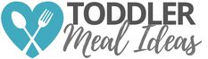 the toddler meal ideas logo is shown in grey and blue with a fork and spoon