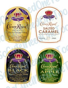 Crown Royal - Variety Sheet Waterslide Decals - SoCuteINeedOneToo Crown Royal Apple, Purple Crown, Waterslide Paper, Crown Party, Royal Party, Cake Printing, Waterslide Decals, Plastic Envelopes, Decal Paper