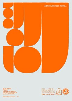 an orange and white poster with circles on it