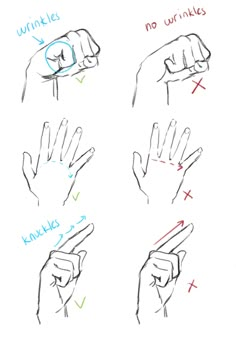 the instructions for how to draw hands in different positions and directions, with one hand pointing at