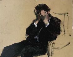 a painting of a man in a suit sitting on a chair with his hand to his face