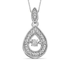 A beautiful take on the traditional pendant, this studded diamond pendant is sure to capture any heart. The classic is one of the most popular and universally accepted symbols of love, and what can express your true love better than our dancing diamond pendant? Show family, friends, or that special someone how much they mean to you with our dazzling pendant. Our dancing diamond pendant is the perfect gift for expressing your love. Its the perfect present for all occasions...birthdays, Valentines day, graduations or just because. Stunning round diamonds are precisely placed to accent this dancing diamond pendant and make it sparkle just like your sweetheart. The heart symbolizes the love you have for each other, while diamonds represent the unbreakable bond you share. Affordable luxury: You Classic Diamond Cut Teardrop Pendant Necklace, Classic Teardrop Pendant Necklace With Prong Setting, White Gold Teardrop Pendant Necklace With Prong Setting, Dazzling Diamond Necklace With Teardrop Pendant, Diamond Cut Teardrop Pendant Necklace, White Gold Necklace With Teardrop Pendant And Prong Setting, Classic Diamond White Oval Pendant Jewelry, Classic Oval Pendant Jewelry In Diamond White, Teardrop Diamond Accents Fine Jewelry