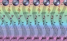 an image of music notes and musical staffs on colorful background with rainbow hues