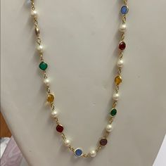 Necklace Genuine Austrian Crystal Multi Color With Pearls 36” South Indian Jewellery Traditional, Edwardian Necklace, Jewellery Traditional, South Indian Jewellery, Gold Ornaments, Hindu Temple, Womens Jewelry, Gold Necklace Designs, Gold Jewelry Fashion