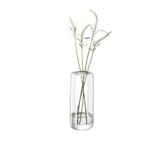 a glass vase with some plants in it