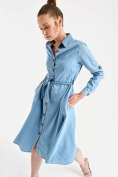 New Trendy Dresses, Short Denim Dress, Short Sleeve Denim Dress, Blue Denim Dress, Dress Jeans, Short Denim, Womens Dress, Dress Long Sleeve, Womens Clothing Stores