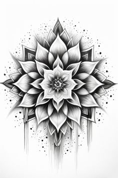 a black and white drawing of a flower