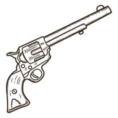 Western Gunslinger Tattoo, Old Western Drawings, Wild West Design, Wild Thing Tattoo, Colter Wall Tattoo, Traditional Revolver Tattoo, Wild West Drawing, Revolver Drawing, Wild West Tattoo