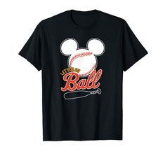 mickey mouse baseball shirt with the word ball on it's front and an image of a