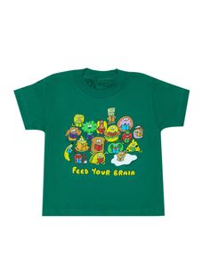 Feed Your Brain with Books kids t-shirt — Out of Print Playful Green Cotton T-shirt, Green Novelty Graphic Print Top, Green Graphic Print Novelty Top, Green Crew Neck Novelty Top, Playful Green Tops With Funny Print, Playful Green Tops With Letter Print, Green Novelty T-shirt With Graphic Print, Novelty Green T-shirt With Graphic Print, Green Novelty Short Sleeve Top