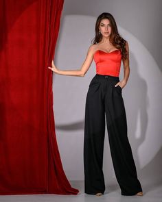 Wide leg pants with high waist underline the waist line and hide legs - perfect for women with Monica Bellucci type of figure. They fit perfectly, can be combined with crop tops, t-shirts and classic shirts. You can add a belt to finish the look. Our high waist pants can be worn on various occasions, including office work, business meetings, cocktail parties and late dinners. A worthy day-to-night pick. DETAILS - High waist pants - Wide legs - Two front buttons - functional pockets The corset to Graduation Outfit Pants, Office Pants Women, Cocktail Outfits, Sweetheart Crop Top, Red Wide Leg Pants, Corset Pants, High Waisted Pants Outfit, Dressy Style, Trousers Wide Leg