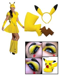 a woman in yellow dress and pikachu costume