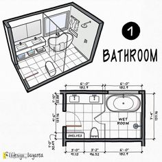 the floor plan for a bathroom is shown in black and white