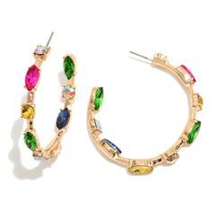 Statement Rhinestone Hoop Earrings- Approximately 1.75" Diameter Luxury Multicolor Hoop Earrings For Anniversary, Luxury Multi-stone Hoop Earrings, Rainbow Earrings, Statement Earrings, Jewelry Collection, Hoop Earrings