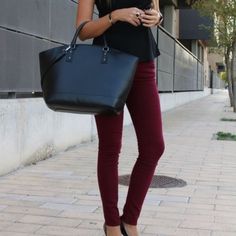 Burgundy Skinny Pants, With Slits On Bottom Material Has Stretch High Quality Material And A Great Fit 68% Rayon 27% Nylon 5% Spandex If You Like Winter Fall Vacation Thanksgiving Oversized Sweaters Comfy Tops Gypsy Spell Reformation Wedding American Eagle Arnhem Holiday Levi's Revolve Work Lulus Preppy Vici Boho New Years Eve Office H&M Anthro Casual Zara Free People Dressy Cozy Christmas Anthropology , Than Shop My Boutique! What To Wear With Burgundy Pants, Outfit Pantalon Vino, Burgundy Outfit, Burgundy Pants, Burgundy Jeans, Red Pants, Urban Style, Office Outfits, Polyvore Outfits