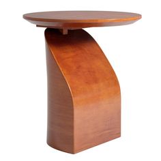 a wooden table with curved top on white background