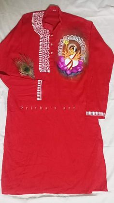 Panjabi Design, Paint Shirt, Fabric Paint Shirt, Garba Dress, Buddhist Art Drawing, Painted Clothing, Kalamkari Painting, Fabric Painting On Clothes, Painted Fabric