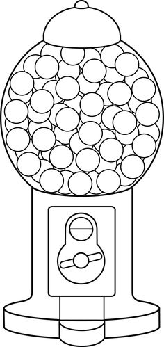 a drawing of a gumball machine with lots of balls on it's top