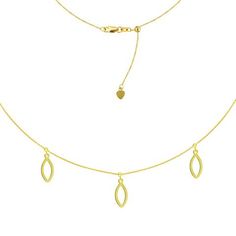 Triple Dangle Marquise Charm Choker 14k Yellow Gold Necklace, 16" Adjustable Adjustable Silver Bracelet, Shine Jewelry, Dangle Necklaces, Gold Eyes