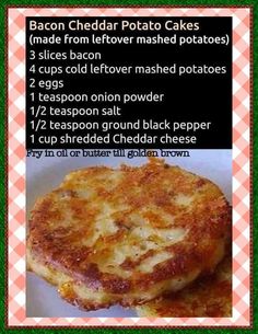 the recipe for bacon cheddar potato cakes is shown on an instagram page