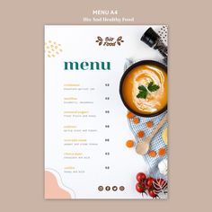 the menu is ready to be eaten on the table with vegetables and other items around it