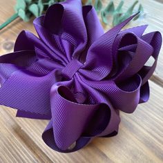 Plum ~ STOCK - LilaReneeCreations 5 Inch Hair Bows, Nylon Hair Bow, Teeth Clip, Purple Double Stacked Hair Bow, Ellie Ellie, Making Hair, Fenty Puma, Bow Sneakers, Making Hair Bows