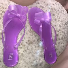 Very Cute Purple Jelly Sandals With Bow Practically Brand New Worn 1 Time For A Couple Of Hours. (Purple Not My Color) Flat Purple Synthetic Sandals, Lavender Sandals For Summer Party, Cute Purple Sandals For Spring, Trendy Purple Party Sandals, Cute Purple Open Toe Sandals, Trendy Purple Sandals For The Beach, Purple Synthetic Jelly Sandals For Summer, Purple Summer Beach Sandals, Purple Summer Sandals For The Beach