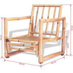 a chair made out of wood with measurements for the seat and armrests on each side