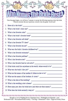 a printable question sheet with the words who knows the bride best?