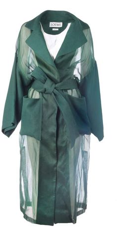 Loewe Oversized Belted Coat Chic Fall Kimono For Daywear, Chic Long Sleeve Belted Robe, Green Outerwear With Belted Cuffs And Long Sleeves, Green Long Sleeve Outerwear With Belted Cuffs, Oversized Open Front Spring Robe, Spring Daywear Belted Kimono, Spring Belted Kimono For Daywear, Long Summer Outerwear With Pockets, Belted Long Sleeve Summer Kimono