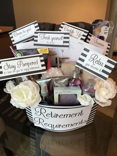 a basket filled with personal care items on top of a table