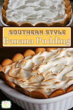 the southern style banana pudding is ready to be eaten and served in pie pans