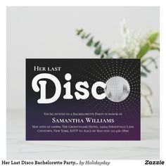 a disco party card with flowers in the background