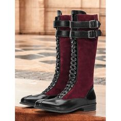 Category:Boots; Upper Materials:Faux Suede,PU; Lining Materials:Textile; Embellishment:Buckle,Lace-up; Season:Spring,Fall,Winter; Heel Type:Chunky Heel; Shaft Circumference:12-14; Gender:Women's; Size Suggestion:standard size, select your usual size; Toe Shape:Round Toe; Type:Knee High Boots; Style:Vintage,Elegant; Outsole Materials:Rubber; Occasion:Daily,Work; Closure Type:Lace-up; Pattern:Color Block; Listing Date:09/12/2024; Production mode:External produce; 2024 Trends:Retro,Suede Shoes,Butt Textile Embellishment, Mid Calf Suede Boots, Slouchy Boots, Boots Style, 2024 Trends, Vintage Boots, Western Cowboy Boots, Vintage Elegant, Vintage Western