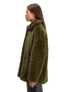 Elevate your cold-weather vibes with our A-Line Faux Fur Coat. This plush piece isn't just warm; it's an easy throw-on whether you're dressing up or keeping it casual. 100% Polyester Special - Dry-Clean Only Imported Oversized Cozy Fur Coat For Fall, Cozy Fur Coat For Cold Fall Weather, Oversized Faux Fur Outerwear For Cold Weather, Cozy Green Outerwear For Fall, Green Faux Fur Trim Coat For Fall, Green Fur Coat With Faux Fur Trim For Fall, Oversized Faux Fur Outerwear For Fall, Winter Green Faux Fur Outerwear, Green Faux Fur Outerwear For Fall