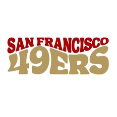 the san francisco 94ers logo is shown in red and brown on a white background