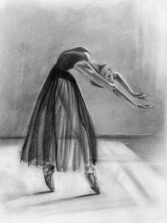 a pencil drawing of a woman in a long dress with her arms stretched out to the side