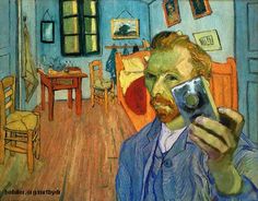 a painting of a man taking a selfie with his camera in front of him