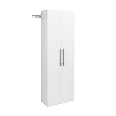 a tall white cabinet with two doors