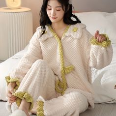 Faster shipping. Better service Korean Pajamas, Pajamas Outfit, Pajama Outfit, Lapel Top, Beautiful Night, Night Wear, Flounce Sleeve, Winter Night, Pajamas Set